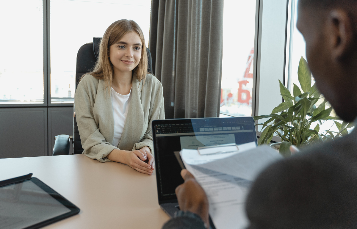 Young woman in an interview